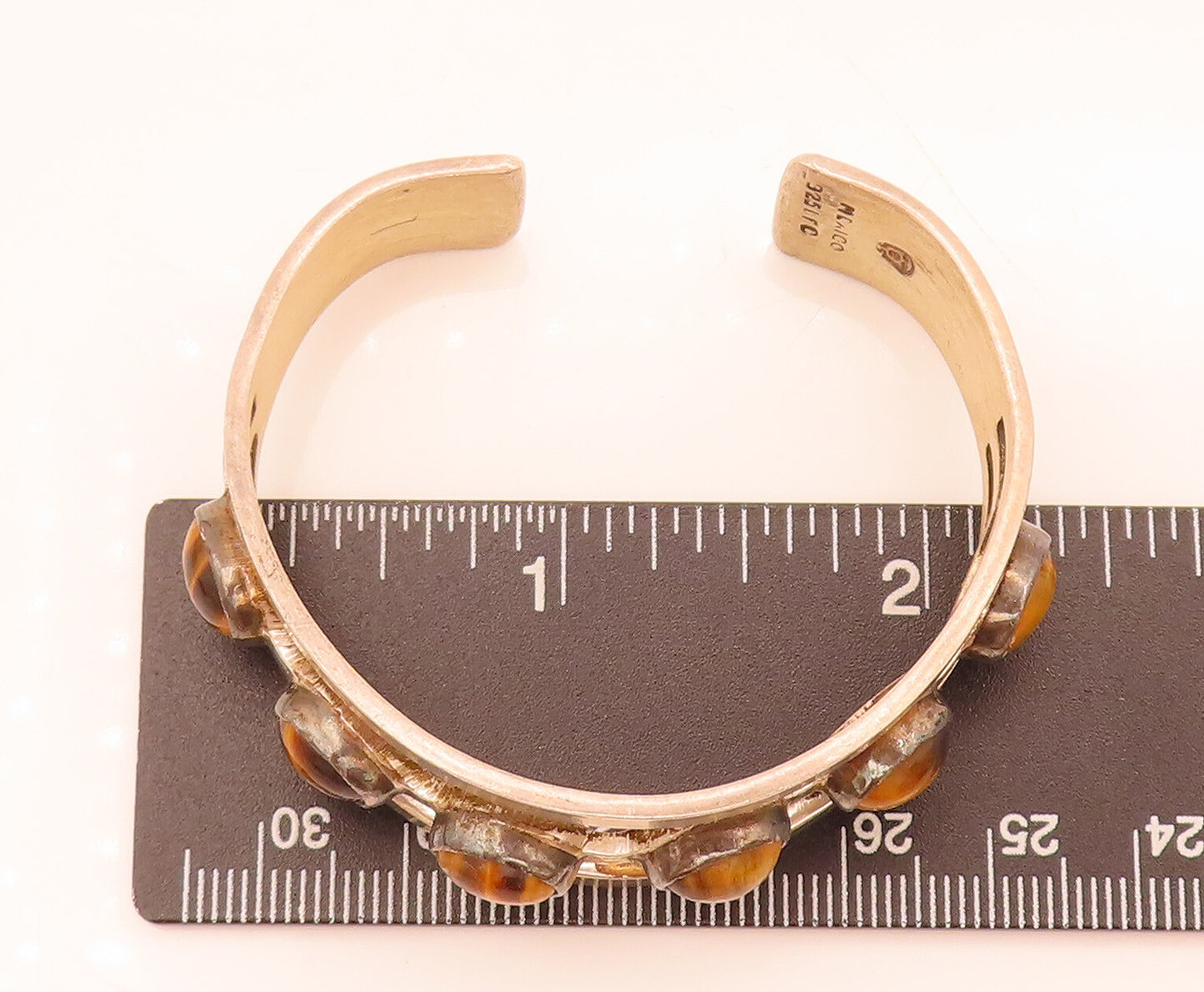 MEXICO 925 Silver Vintage Tiger's Eye Beaded Spilt Cuff Bracelet BT10035