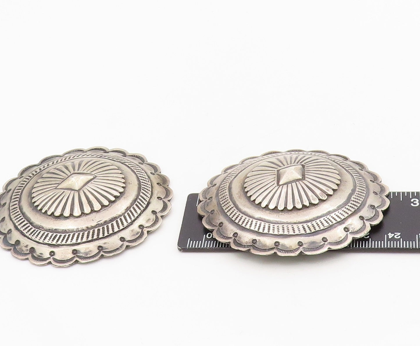 925 Sterling Silver Vintage Belt Buckle SOUTHWESTERN Scalloped Conchos TR4138