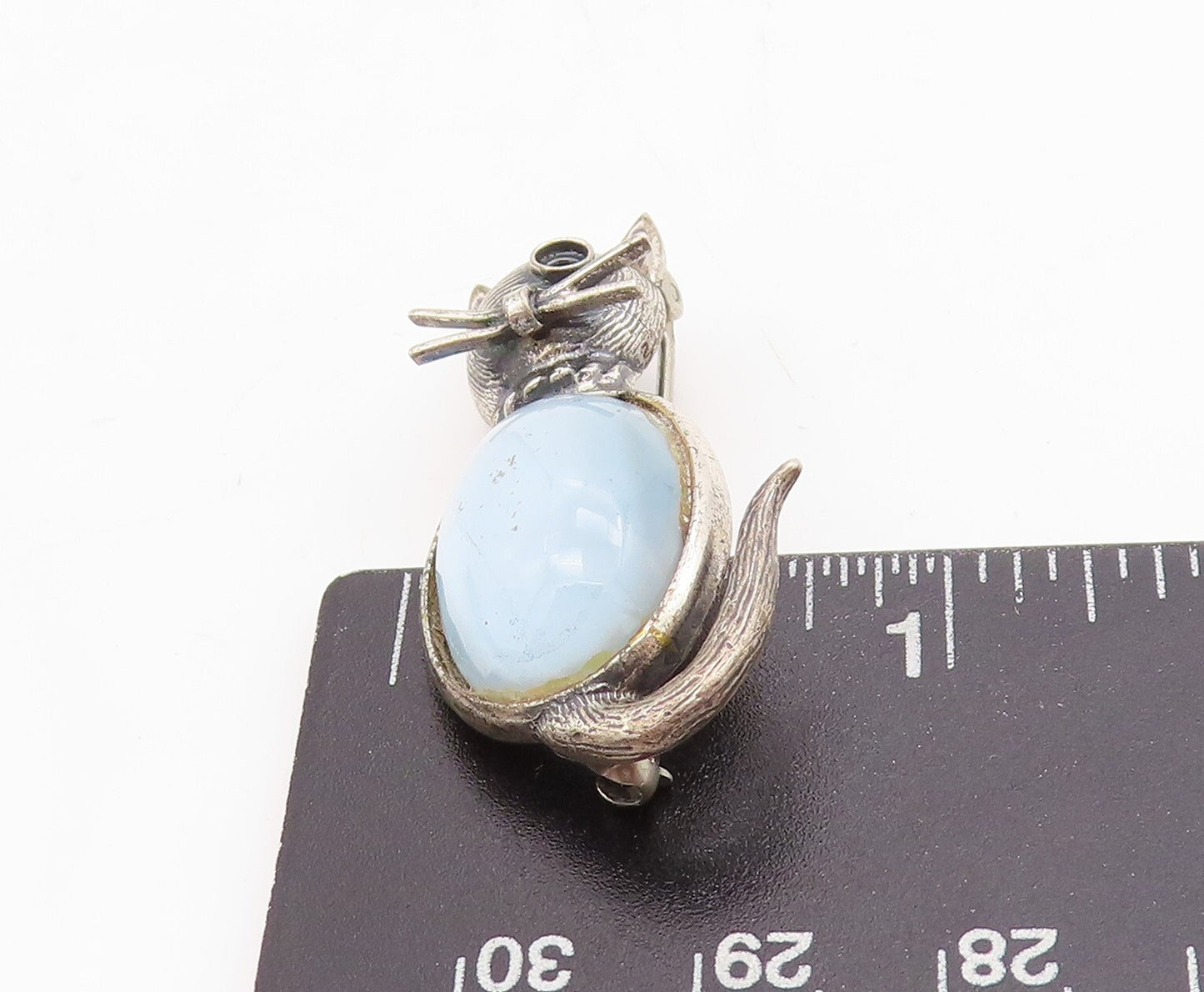 925 Sterling Silver Vintage Brooch Pin DANECRAFT Cat's Eye Inlay Cat BP11461