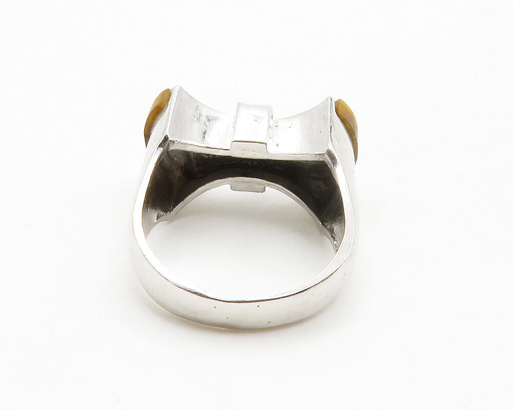 925 Sterling Silver Tiger's Eye Shiny Bow Tie Motif Band Ring Sz 7 RG12750
