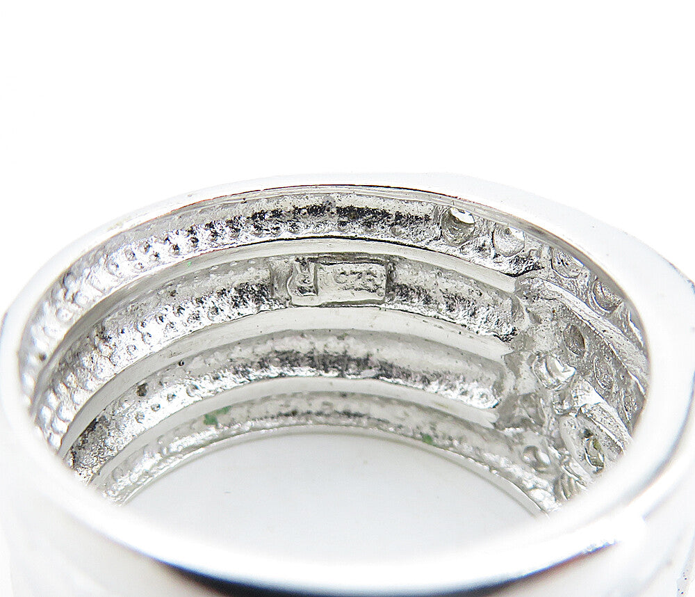 925 Sterling Silver Sparkling Topaz Shiny Ribbed Band Ring Sz 9 RG5843