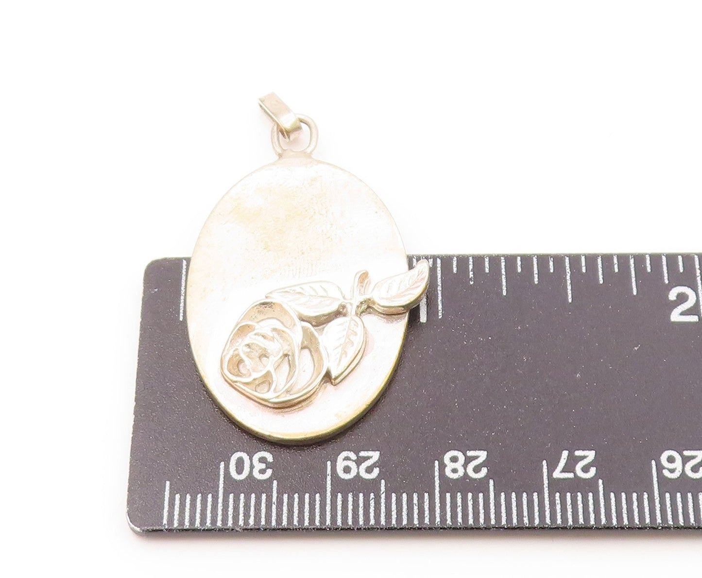 POLAND 925 Sterling Silver Vintage Shiny Rose Flower Motif Pendant PT16699