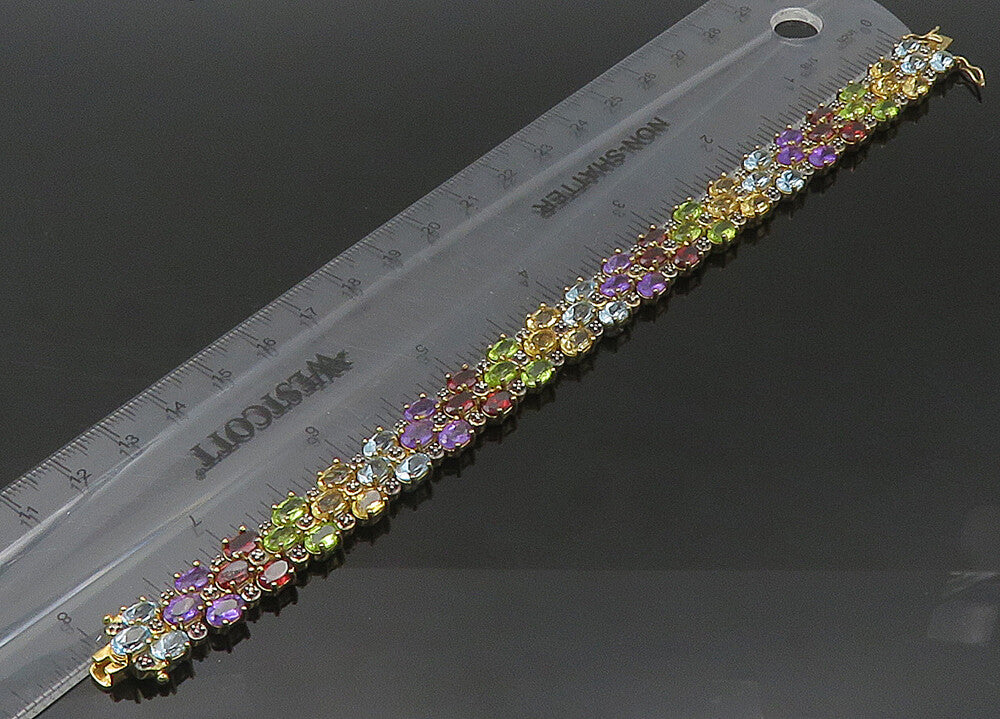 925 Sterling Silver Vintage Amethyst Citrine & Multi Stone Chain Bracelet BT8734