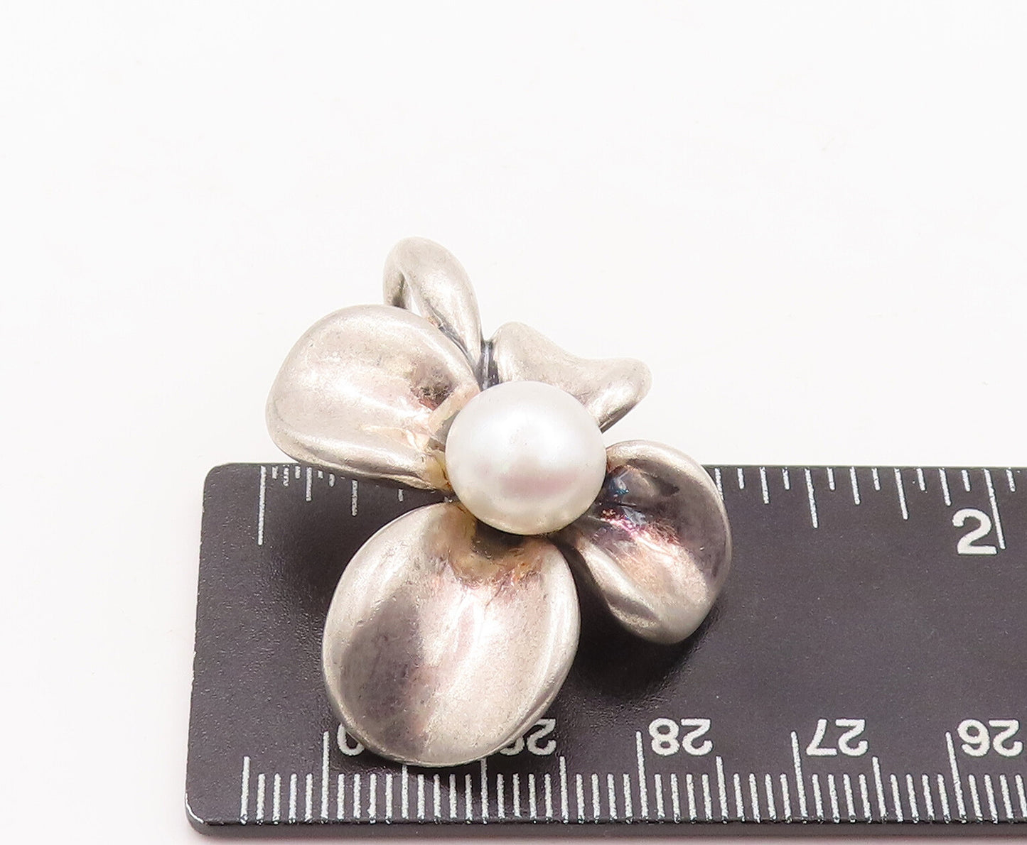 925 Sterling Silver Vintage Pendant ANN KING Carved Pearl Beaded Flower PT23152