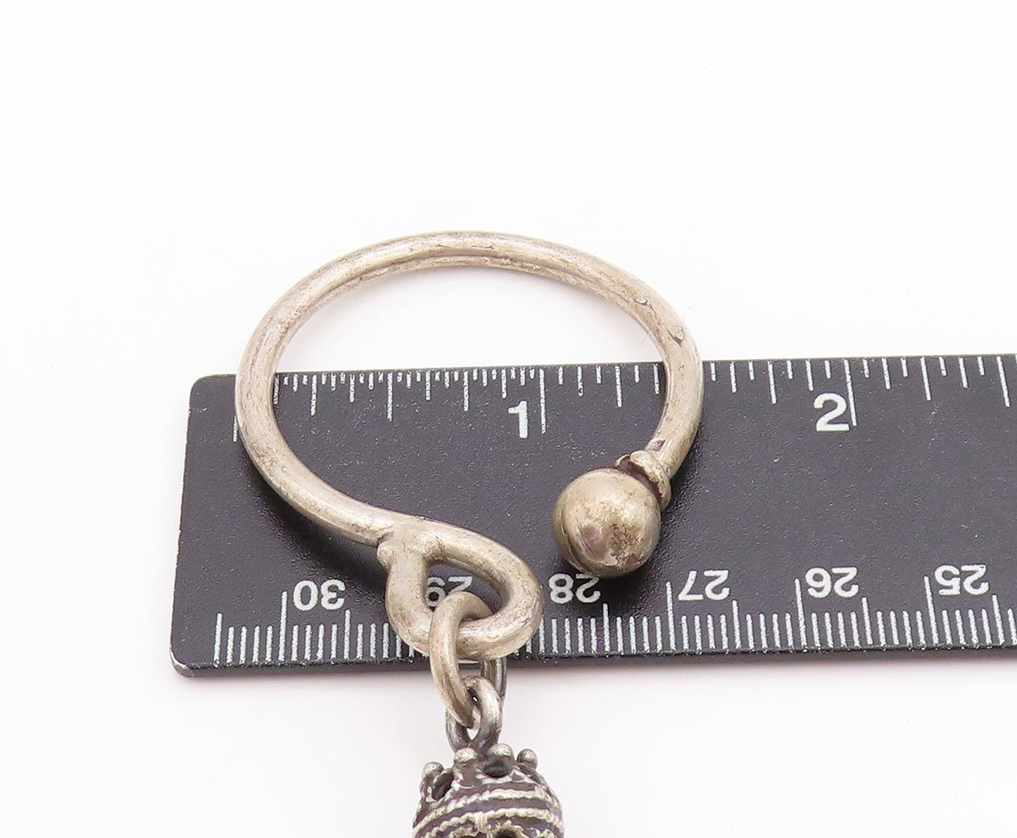 925 Sterling Silver Vintage Key Chain Ethnic Bohemian Black Beaded Design TR3975
