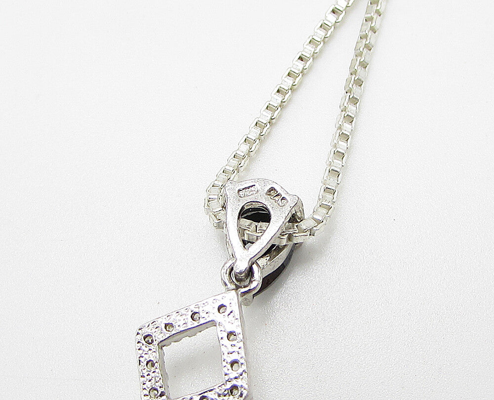 925 Sterling Silver Sapphire & Cubic Zirconia Tear Pendant & Chain PT2132