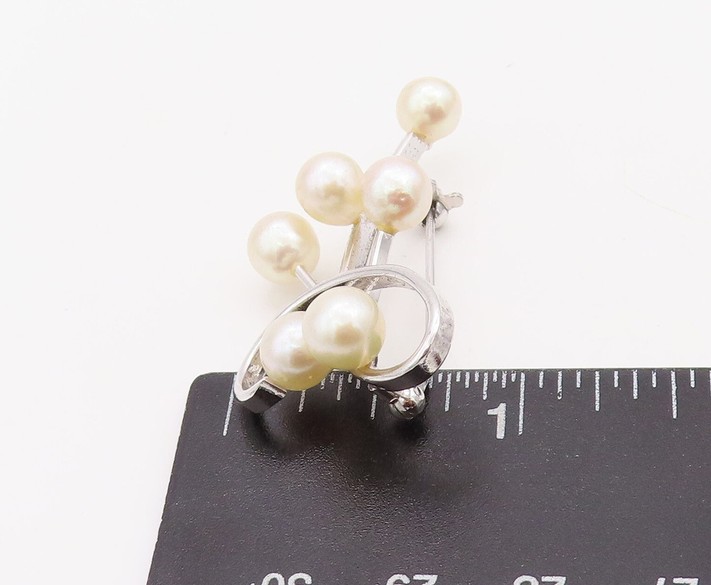 925 Sterling Silver Vintage Brooch Pin Designer Cutout Pearls BP11227