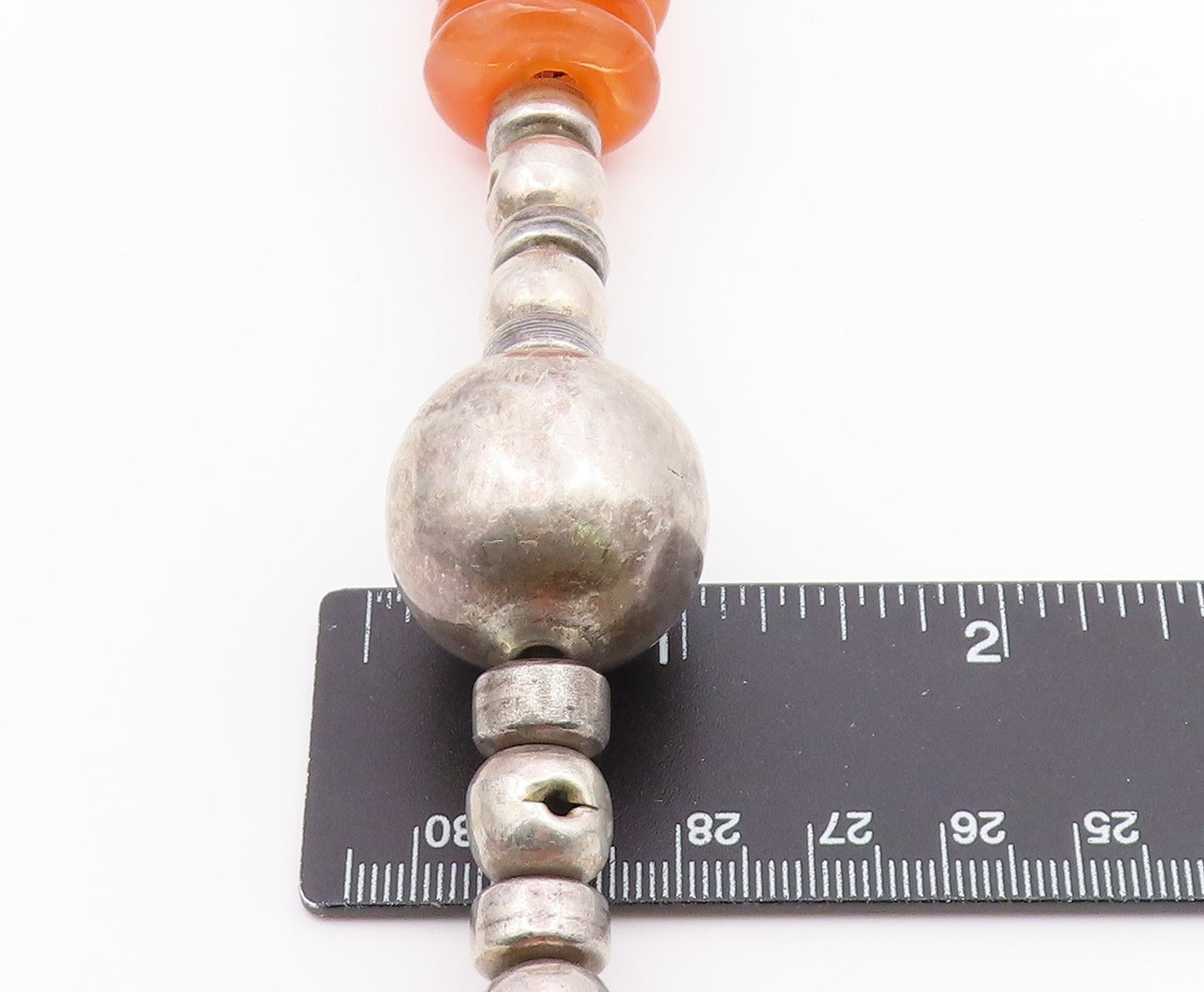 Solid Silver Vintage Heavy Beaded Gemstone Large Heavy Ball Necklace NE3902