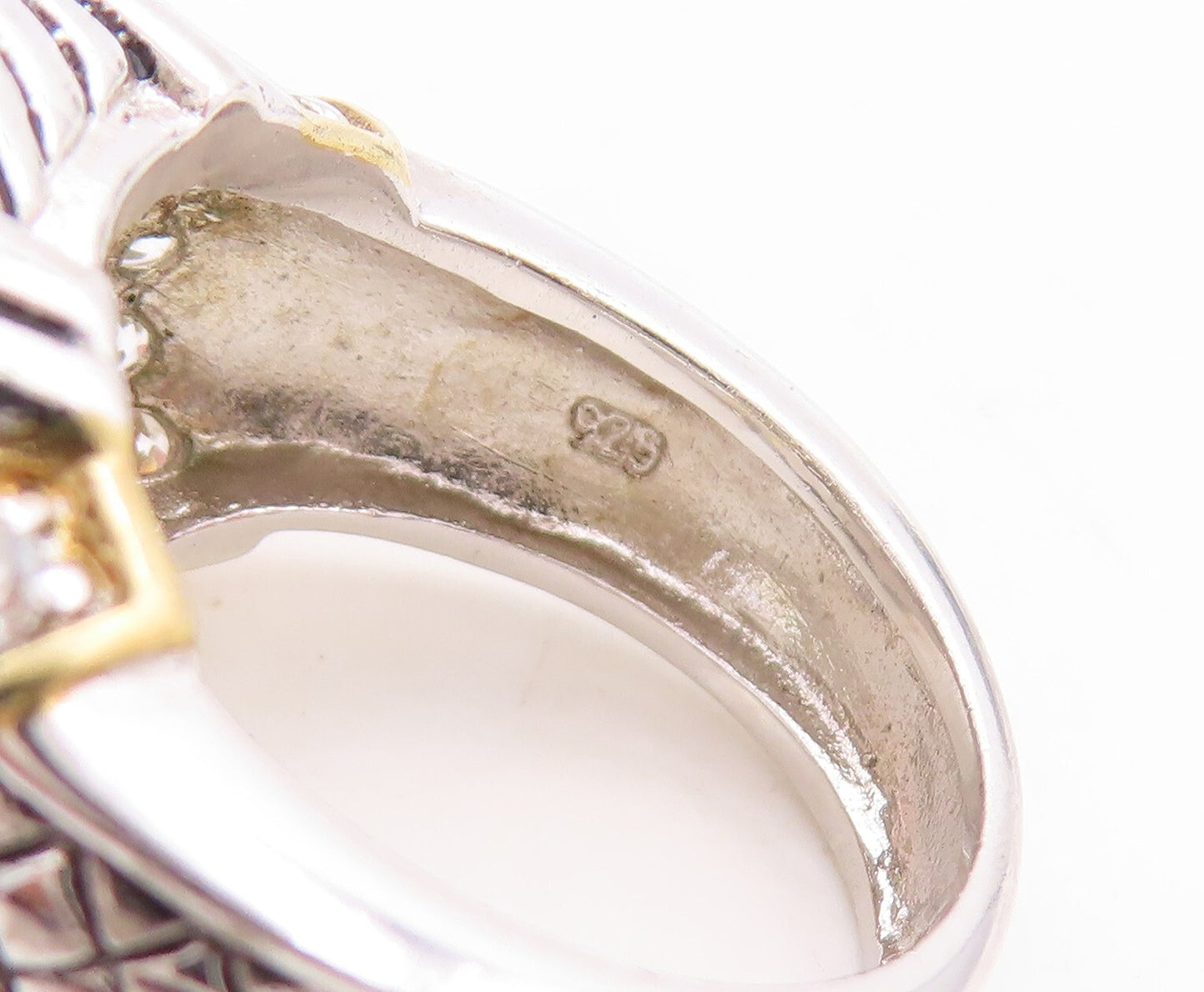 925 Sterling Silver Vintage Ring Solid Grooved Square CZ Inlay Sz 6 RG31175