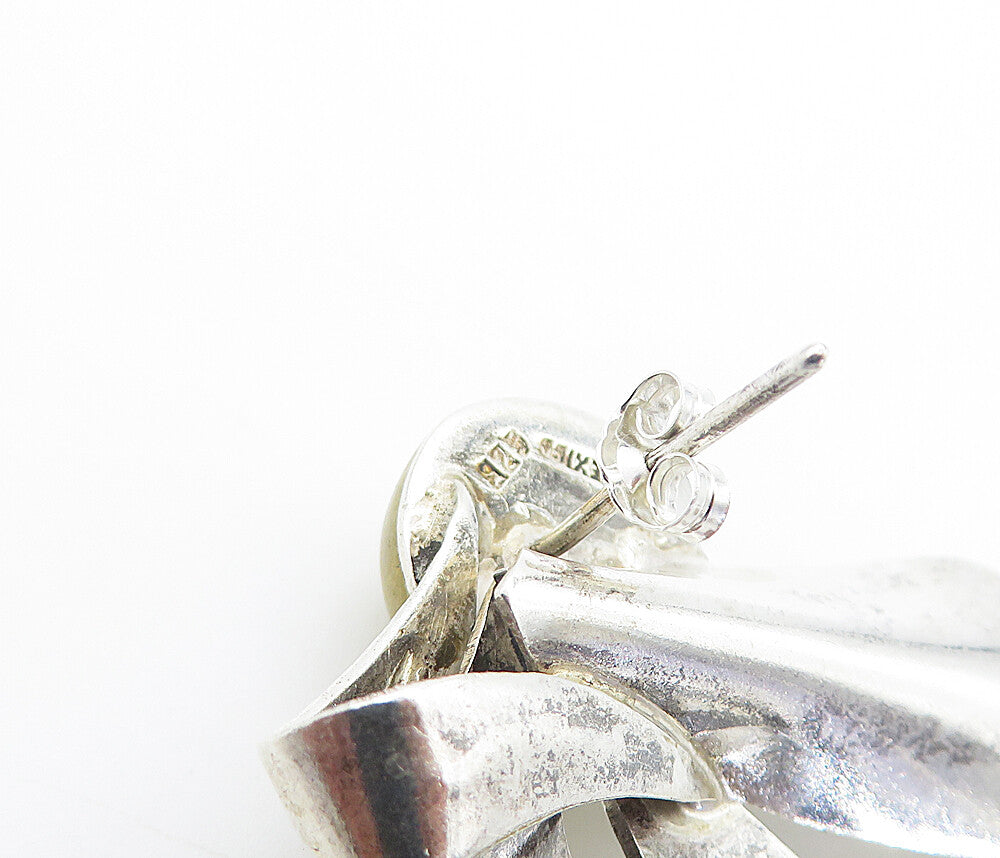 MEXICO 925 Silver Vintage Shiny 2 Tone Modernist Ribbon Drop Earrings EG3328