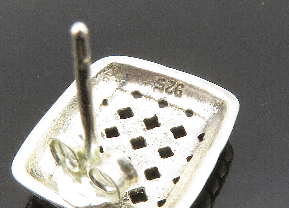 925 Sterling Silver Vintage Shiny Circle Pattern Square Drop Earrings EG10751