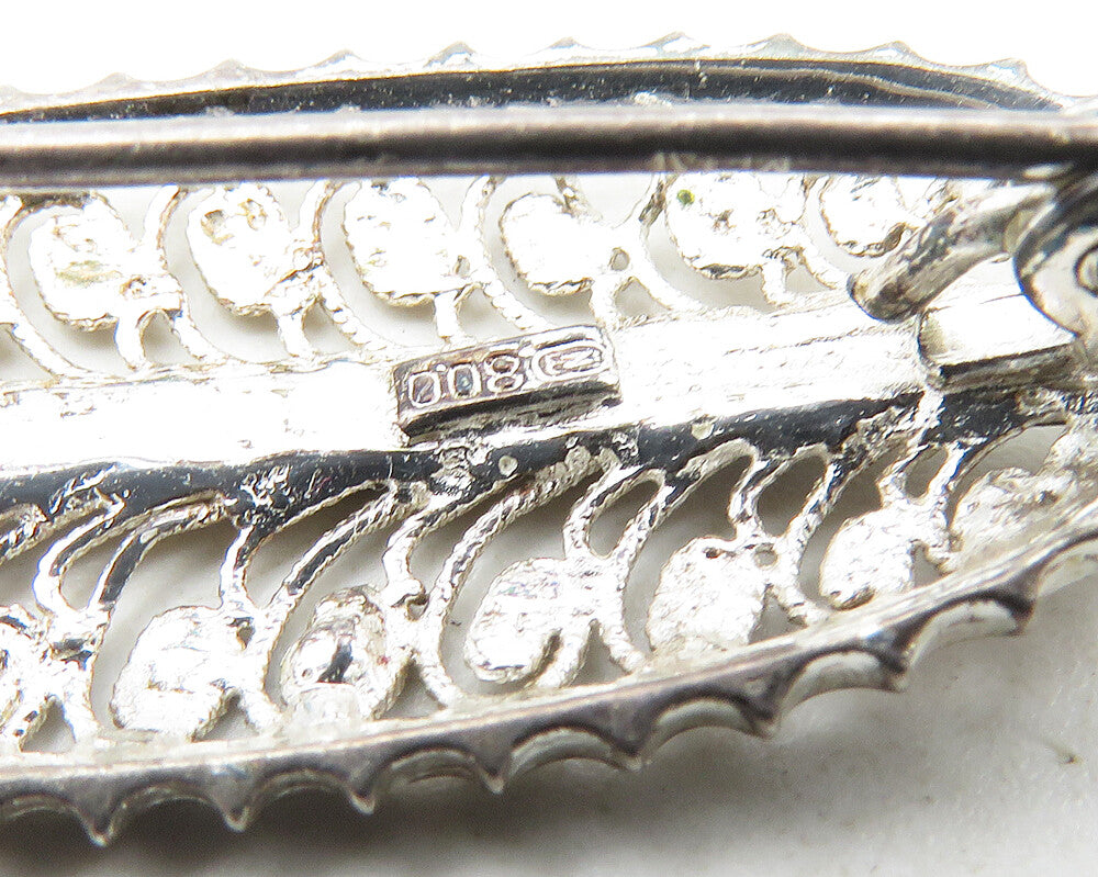 GERMANY 925 Sterling Silver Vintage Filigree Feather Leaf Brooch Pin BP4087