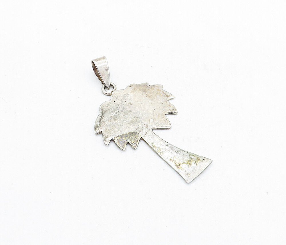 925 Sterling Silver Vintage Smooth Dark Tone Tree Motif Pendant PT3939