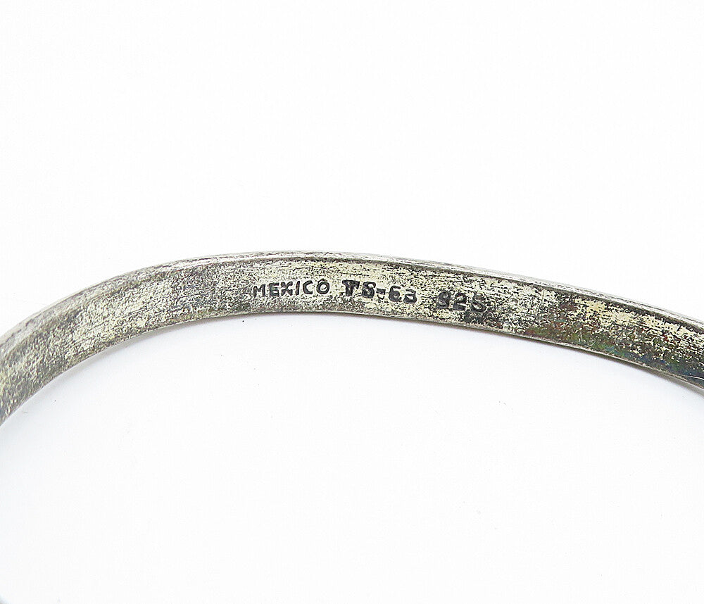 MEXICO 925 Sterling Silver Vintage Dark Tone Hook Bangle Bracelet BT2984