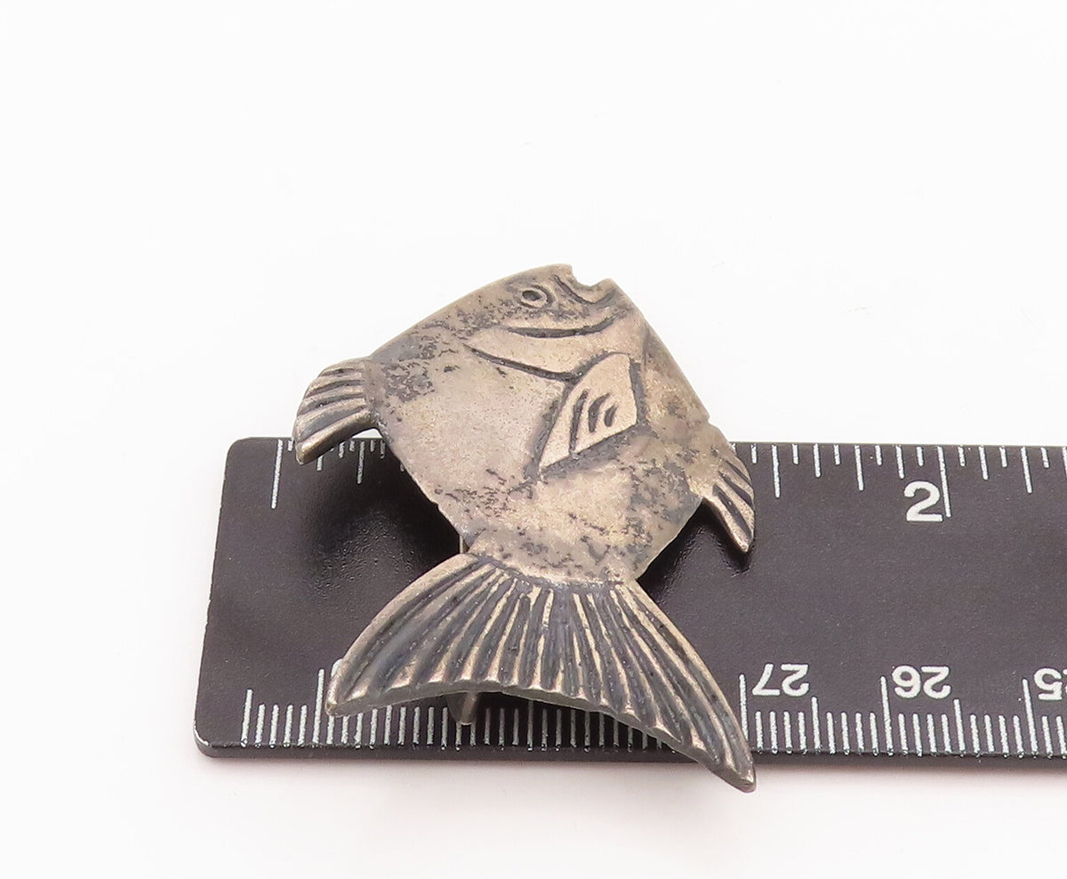925 Sterling Silver Vintage Brooch Pin MEXICO Solid Etched Large Fish BP11059