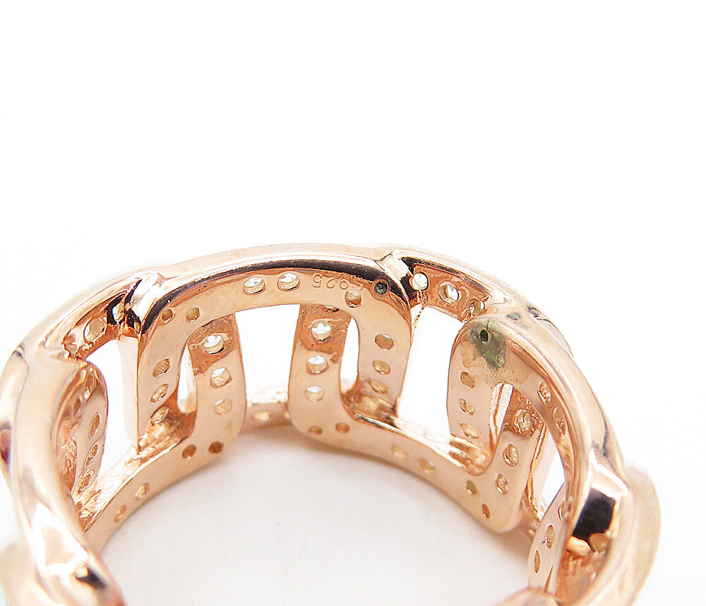 925 Sterling Silver Shiny Topaz Rose Gold Plated Link Band Ring Sz 6 RG4112