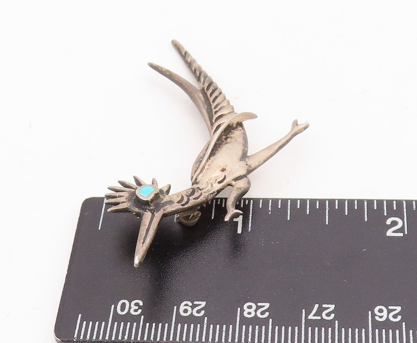 925 Sterling Silver Vintage Brooch Pin Larimar Eye Road Runner Bird BP11466