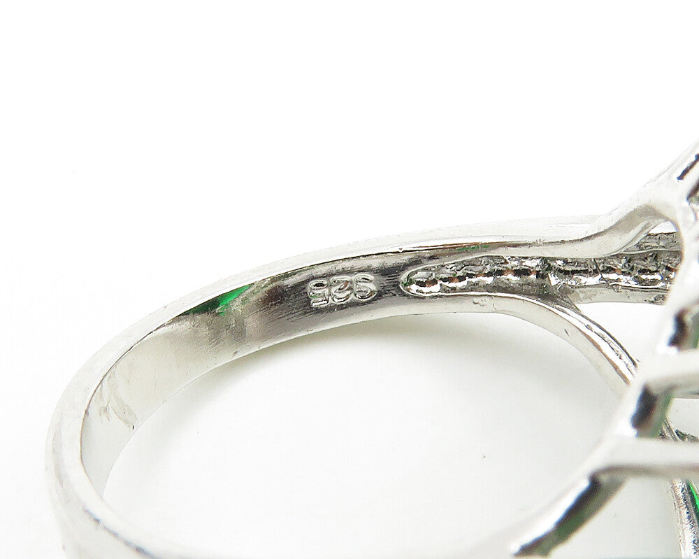 925 Silver Green Topaz & Cubic Zirconia Heart Cocktail Ring Sz 9 RG19452