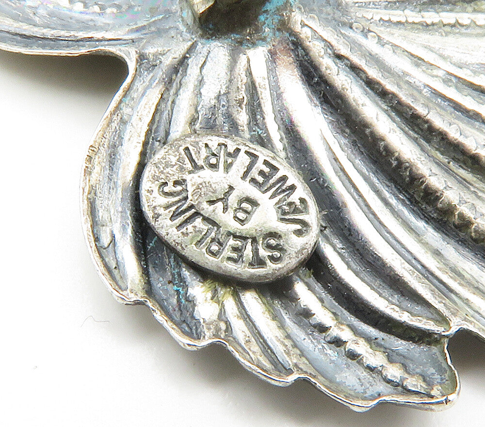JEWEL ART 925 Sterling Silver Vintage Shiny Floral Leaf Brooch Pin BP5901