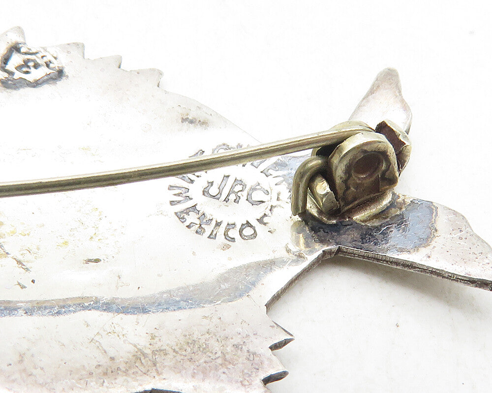 JRC MEXICO 925 Silver Vintage Abalone Shell Fish Motif Brooch Pin BP3620