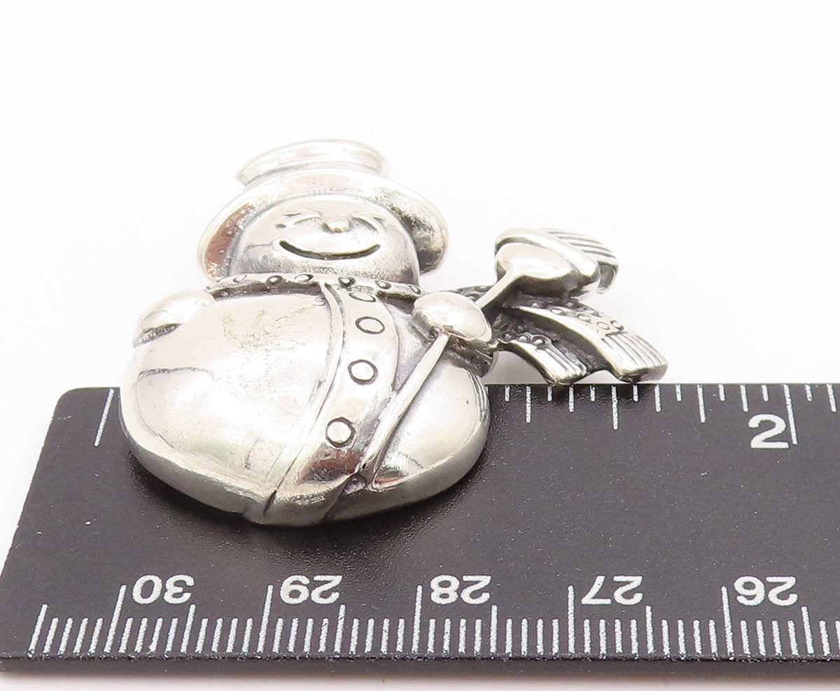 925 Sterling Silver Vintage Pendant Dark Tone Puffed Snowman PT24439
