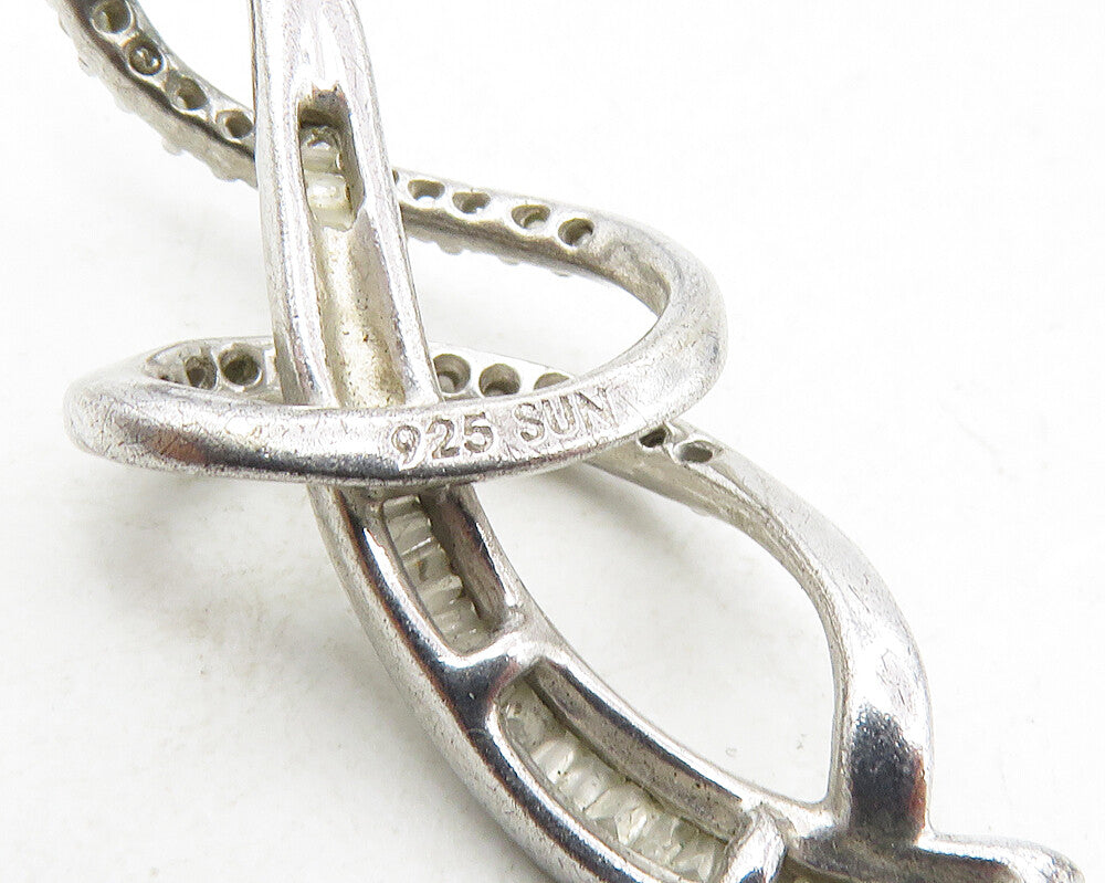 925 Sterling Silver Genuine Diamonds Shiny Swirl Design Pendant PT7927