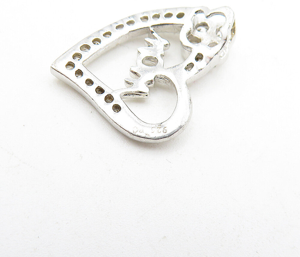 925 Sterling Silver Sparkling Cubic Zirconia Mom Love Heart Pendant PT3203