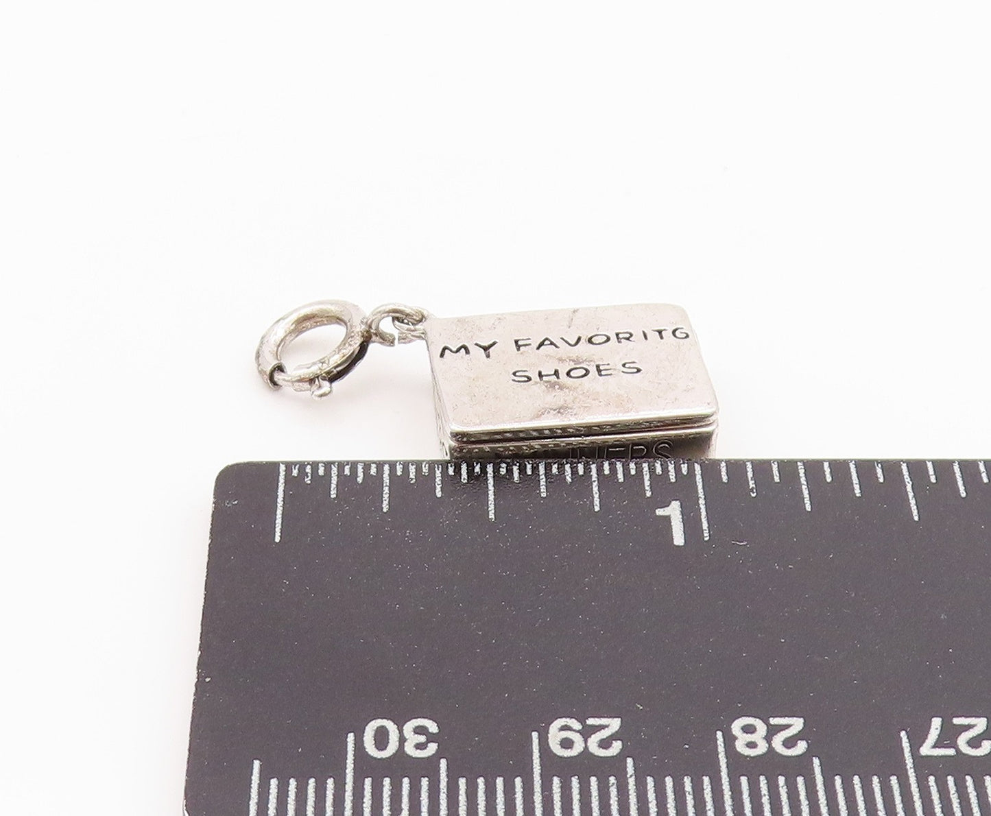 925 Sterling Silver Vintage Pendant Etched Designer Shoe Box Charm PT24326
