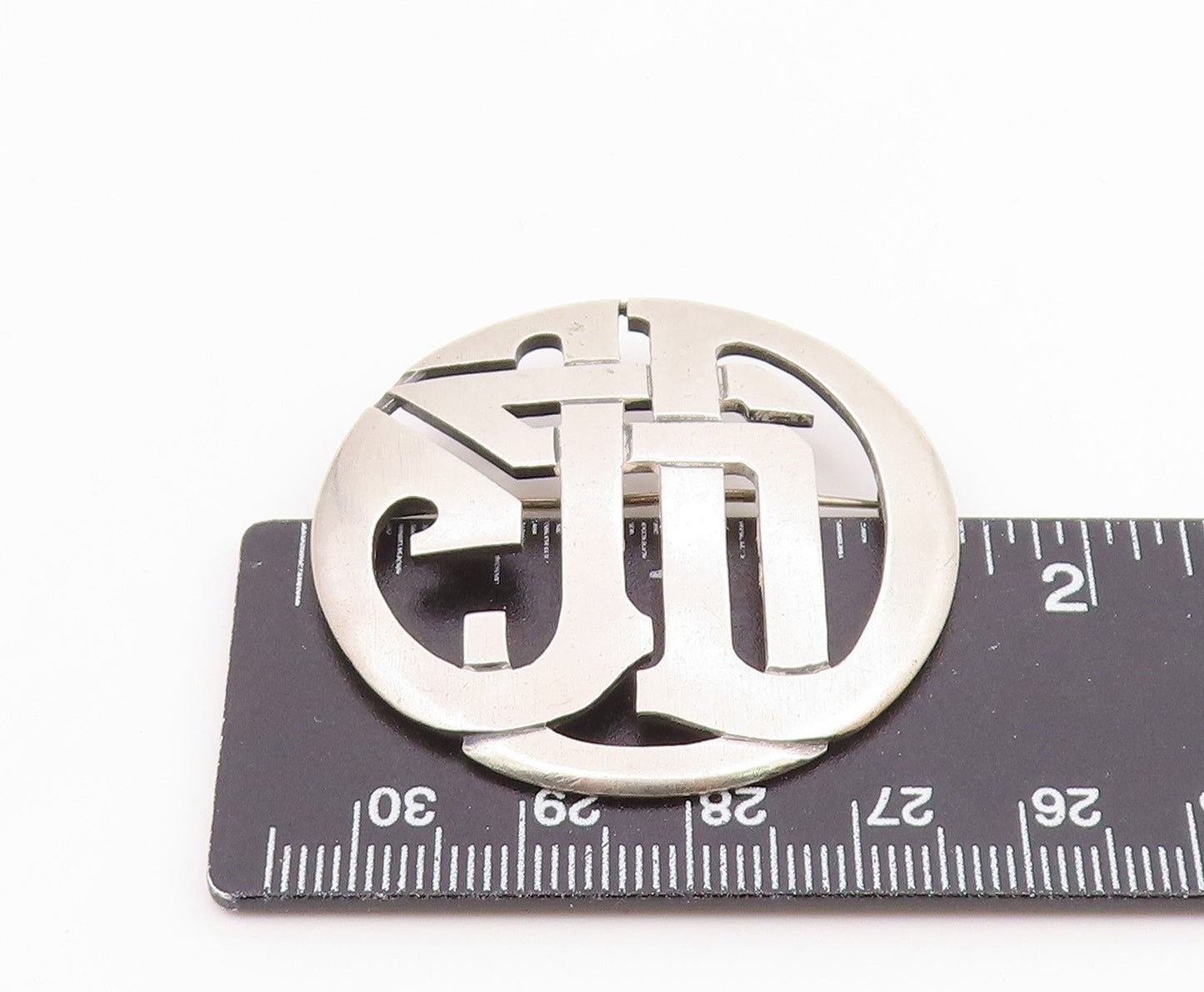 RAJ 925 Sterling Silver Vintage Shiny Smooth Open Design Brooch Pin BP6629