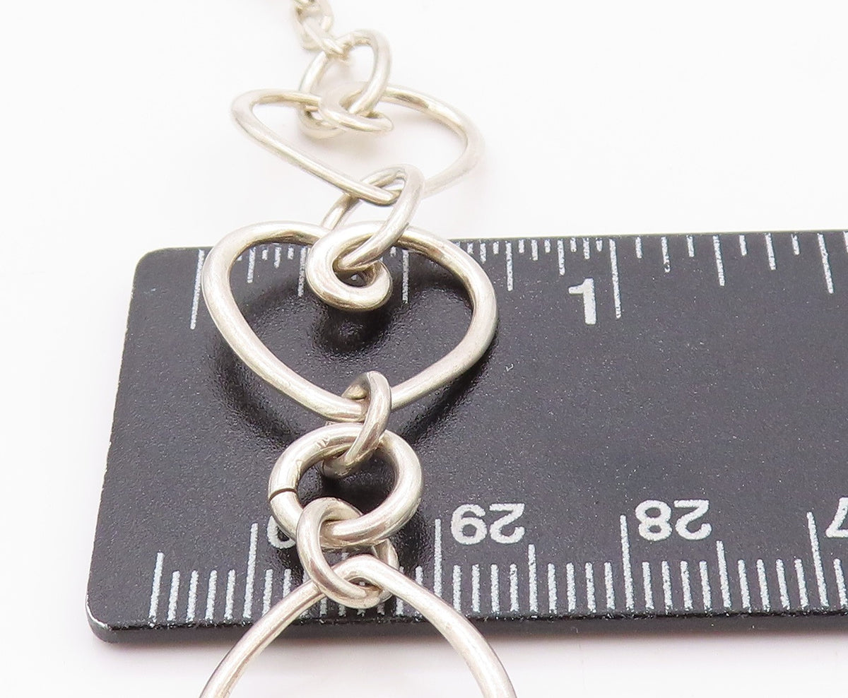 925 Sterling Silver Vintage Necklace Designer Linked Hearts Cutout NE4525