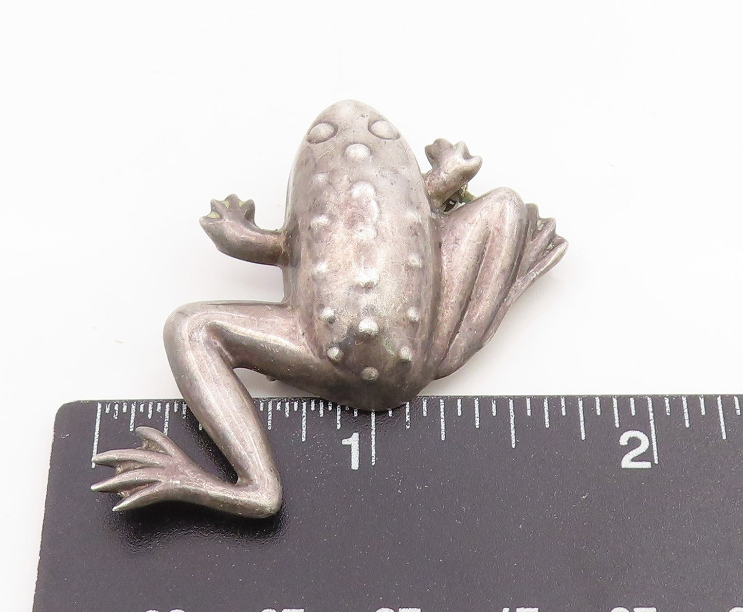 925 Sterling Silver Vintage Brooch Textured Leaping Frog Figurine Pin BP12105