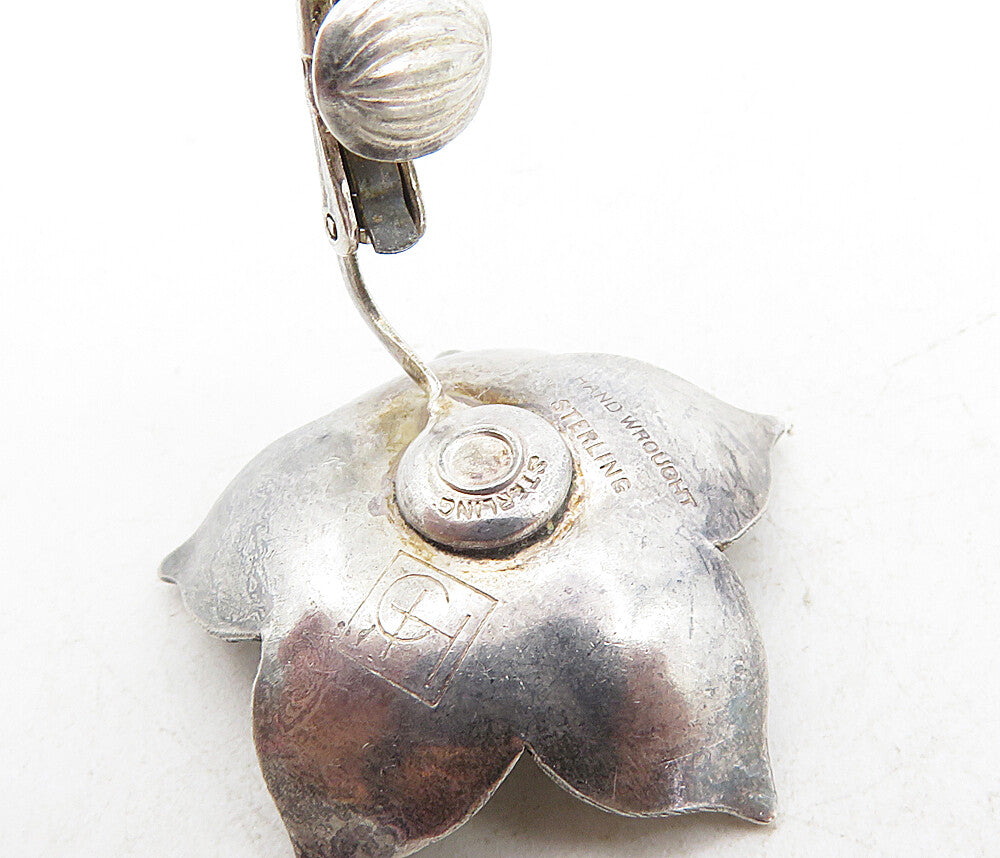 925 Sterling Silver Vintage Handmade Flower Motif Non Pierce Earrings EG4499