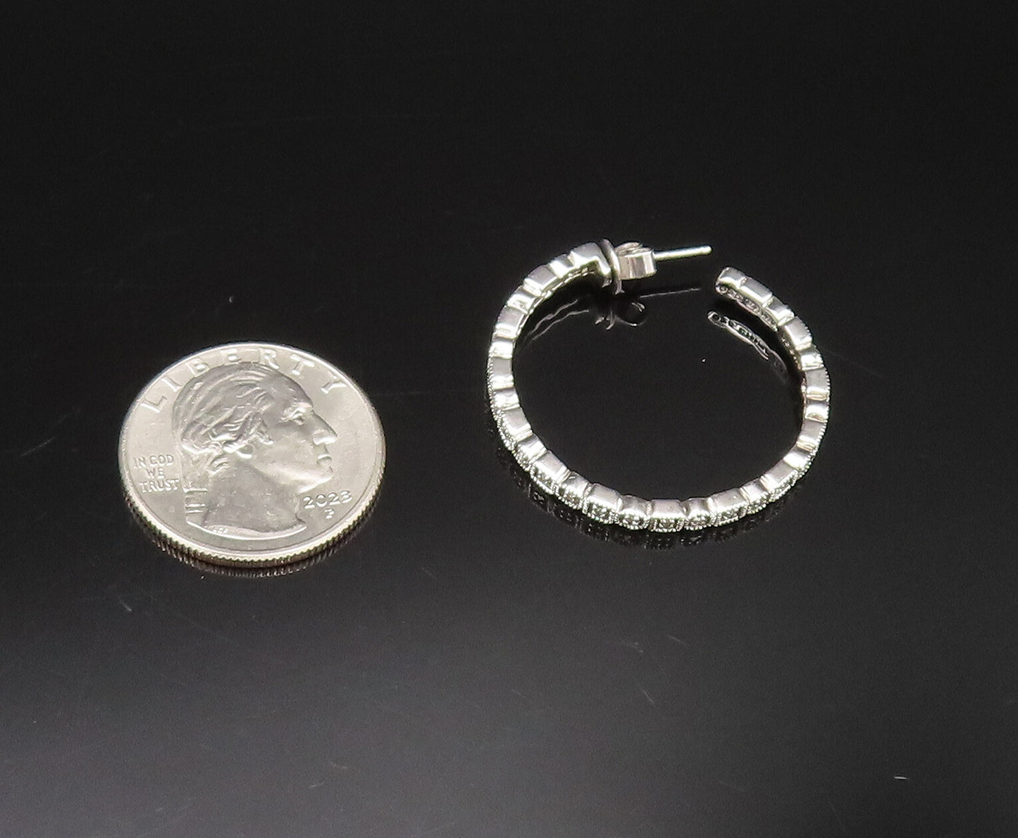 925 Silver Vintage Genuine Diamonds Square & Round Pattern Earrings EG12180