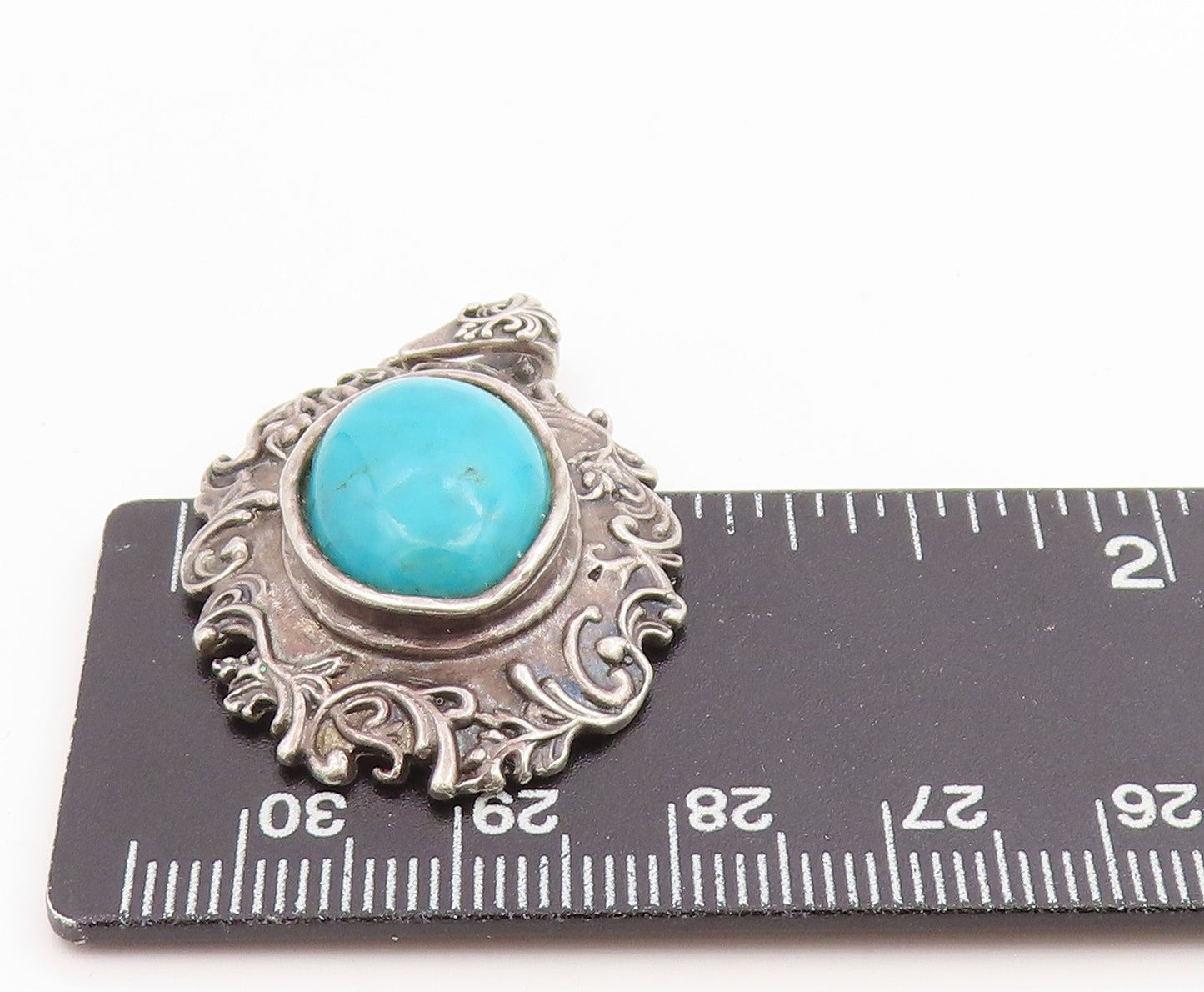925 Sterling Silver Vintage Pendant ISRAEL Cabochon Turquoise Charm PT26081