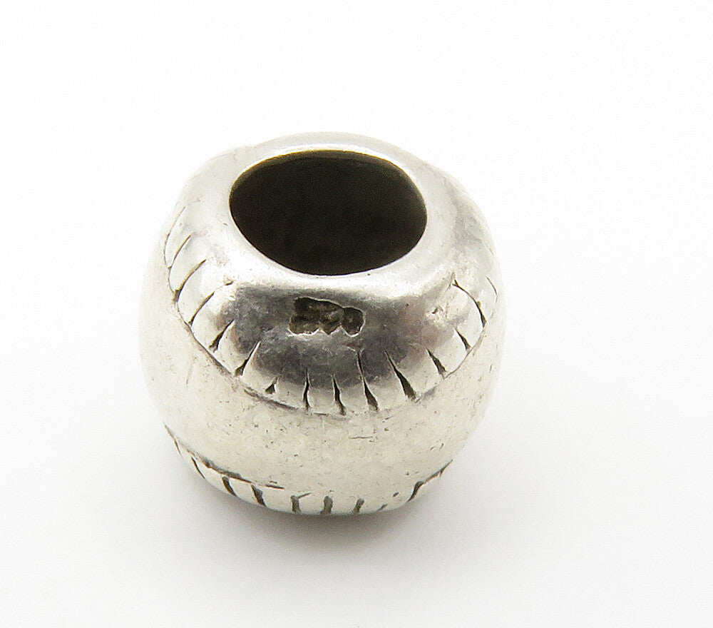 925 Sterling Silver Vintage Petite Round Baseball Bead Pendant PT11814
