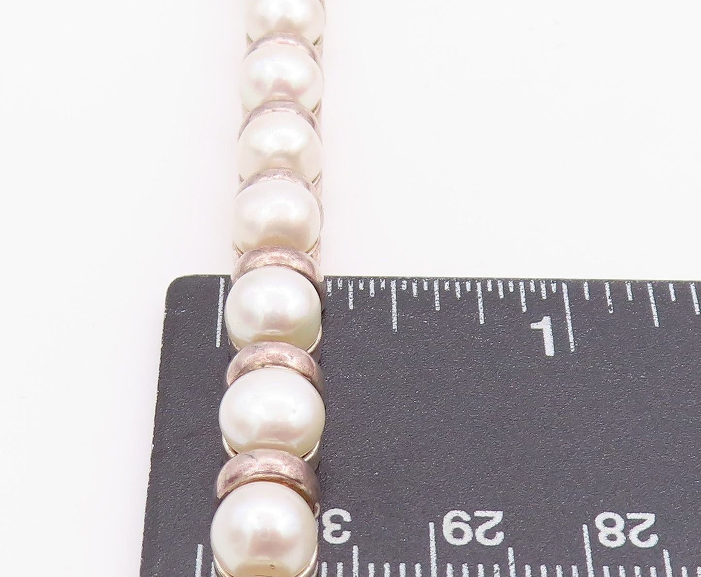 925 Sterling Silver Vintage Bracelet Disk & Pearl Band BT11348