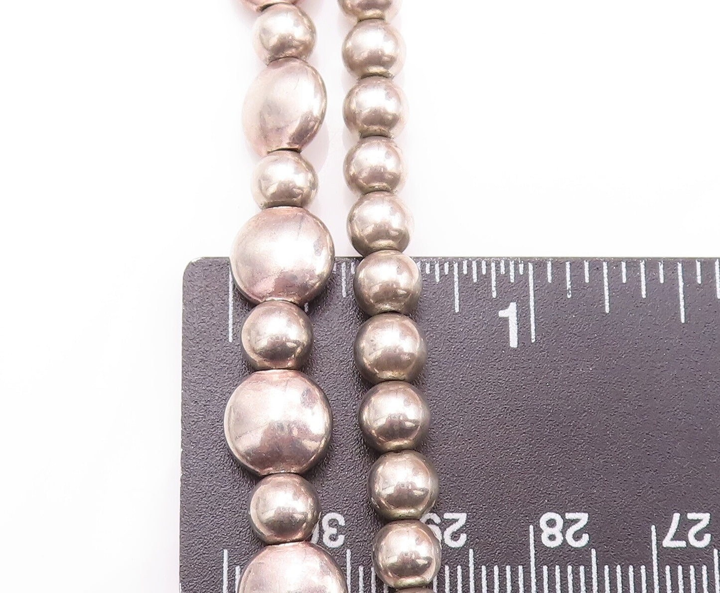 925 Sterling Silver Vintage Necklace Designer Beaded Chain Large Doughnut NE4279