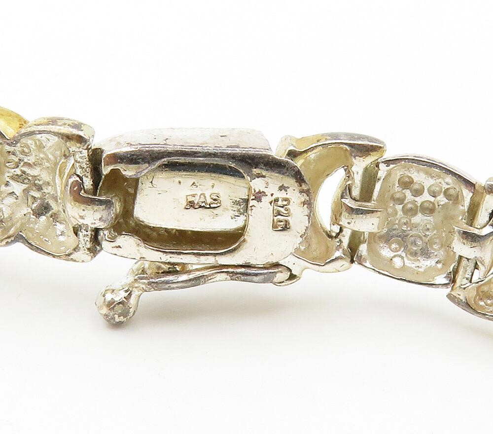 925 Sterling Silver Vintage Two Tone XO Hugs & Kisses Chain Bracelet BT6050