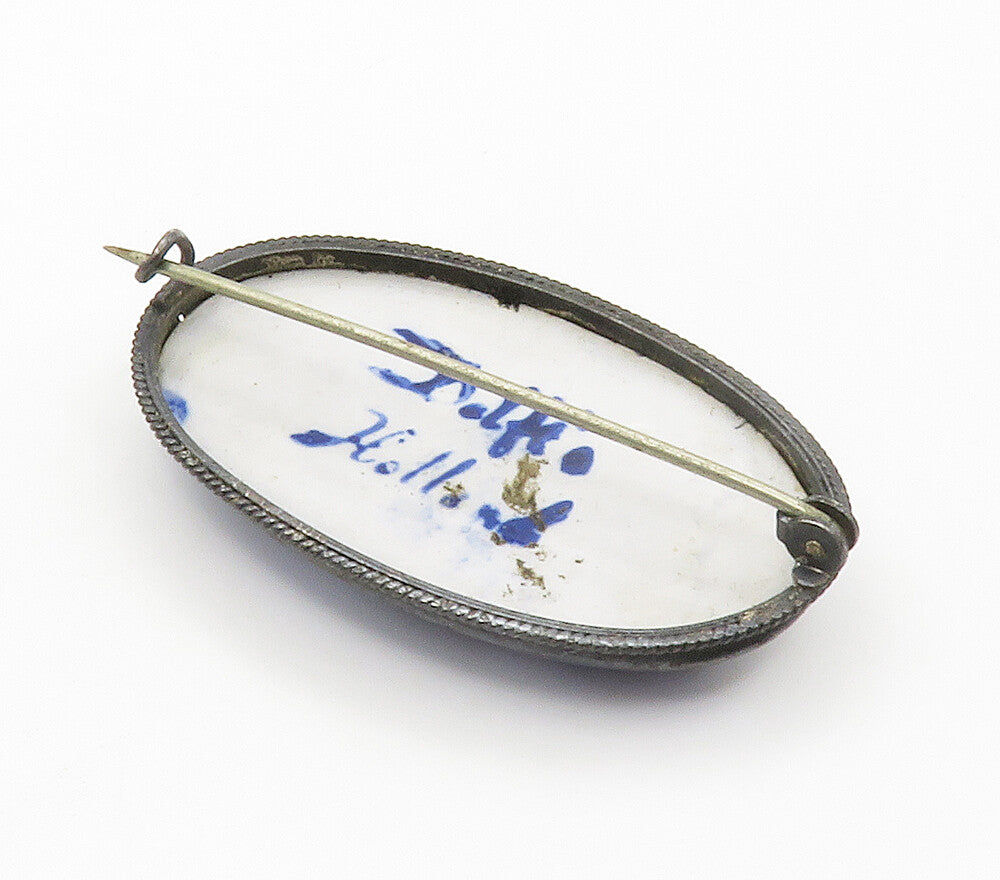 HOLLAND 925 Sterling Silver Vintage Enamel Water Scene Brooch Pin BP5847