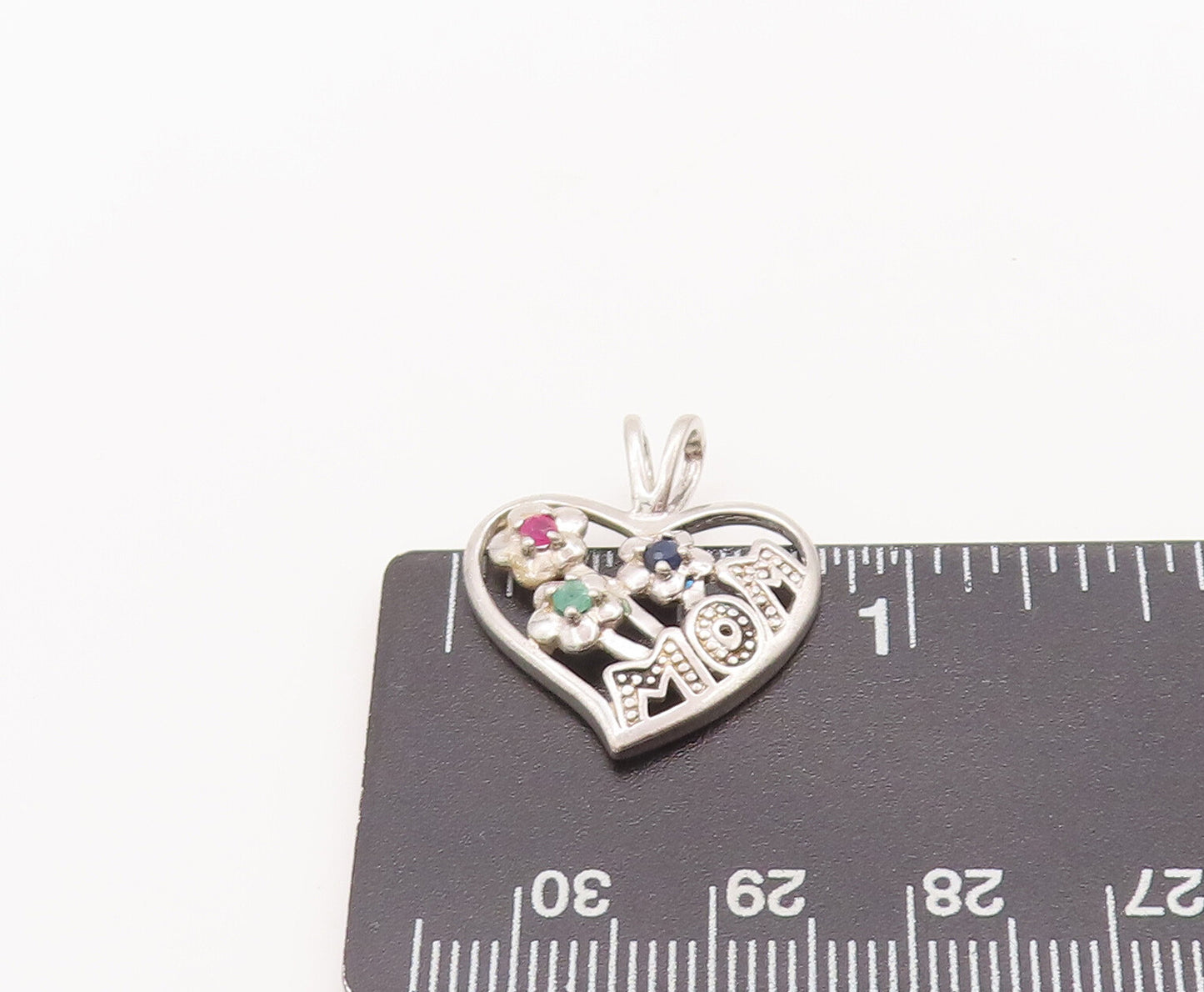 925 Sterling Silver Vintage Pendant Cutout Floral Topaz Heart For Mom PT22627