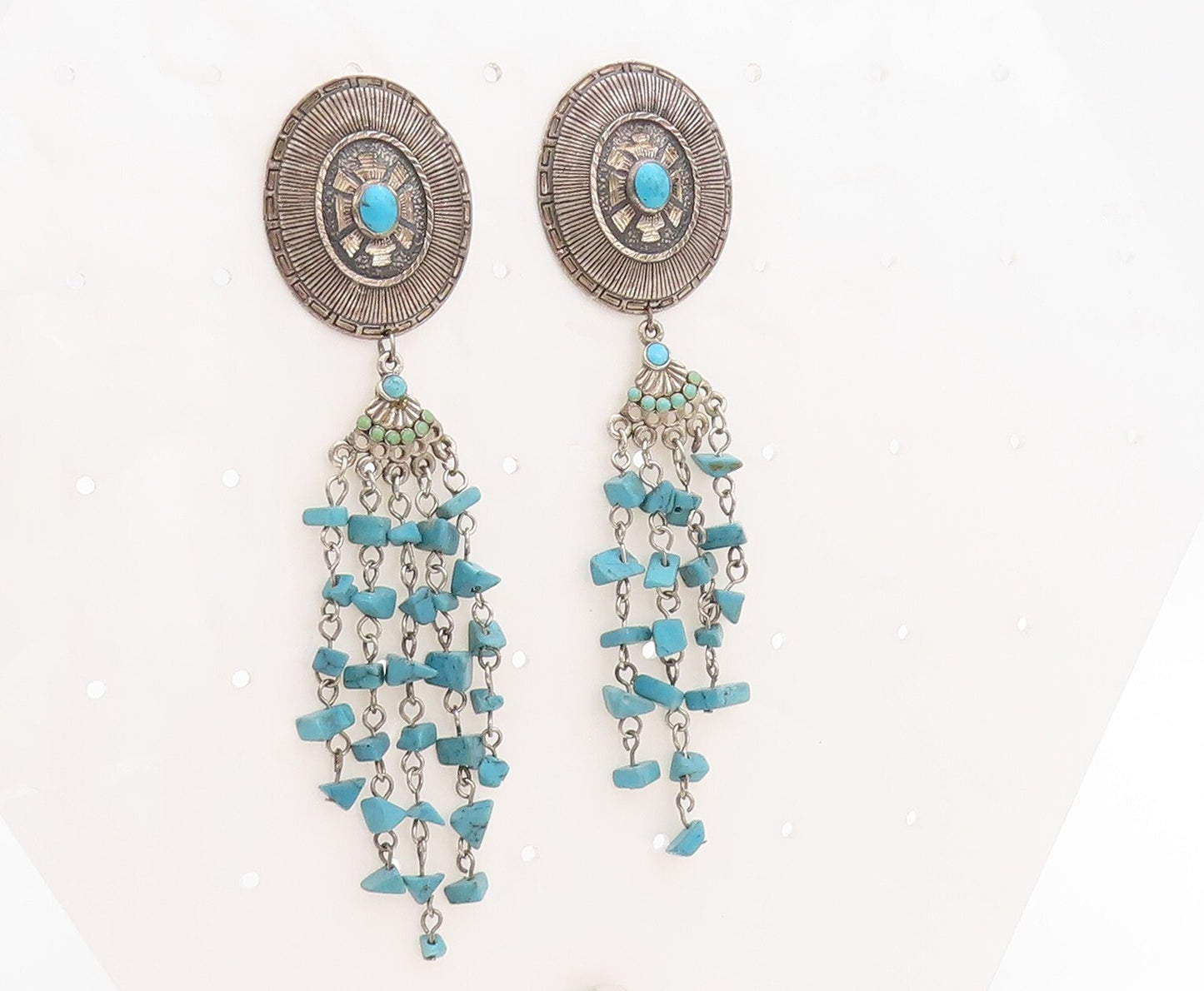 925 Sterling Silver Vintage Earrings SILVER CLOUD Dangling turquoise EG13186