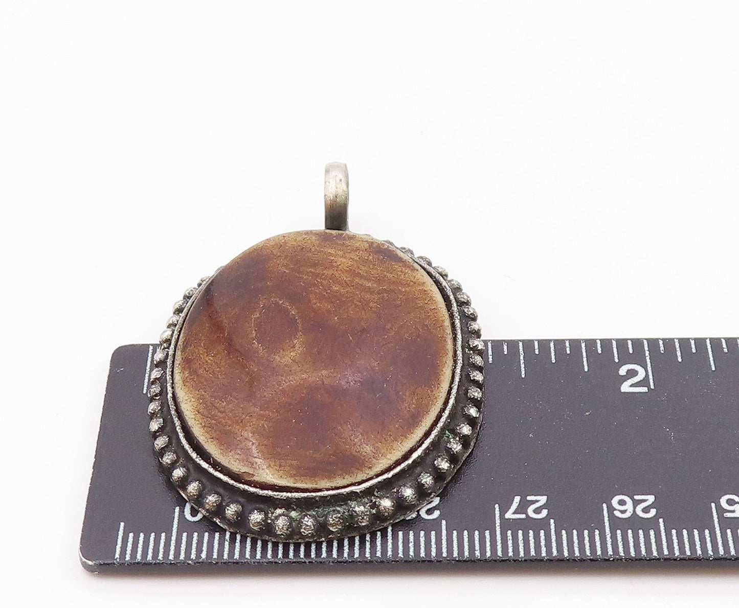 925 Sterling Silver Vintage Brown Jasper Oxidized Bubble Trim Pendant PT6743