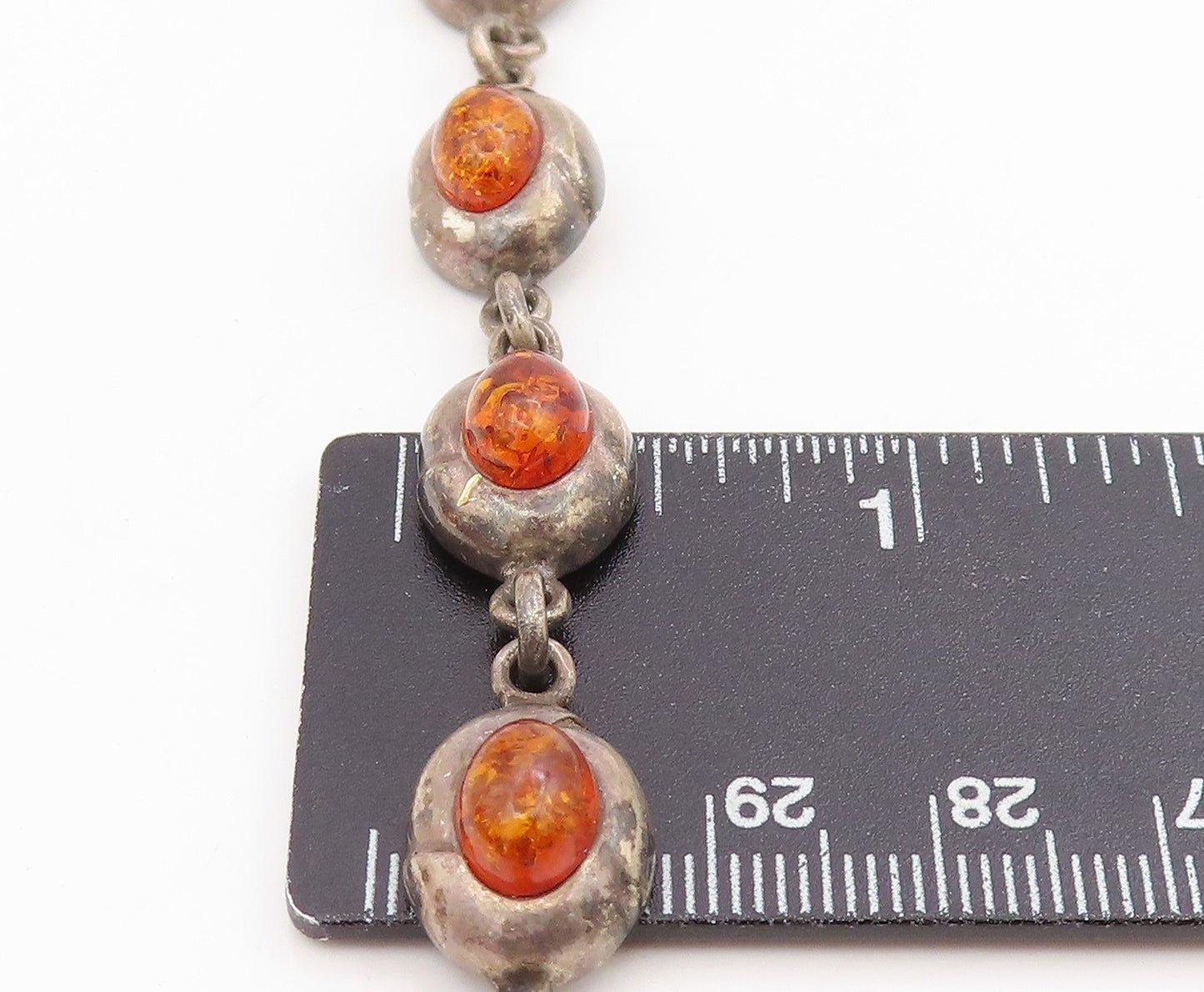 925 Sterling Silver Vintage Bracelet Cabochon Honey Amber Solid Link BT11697