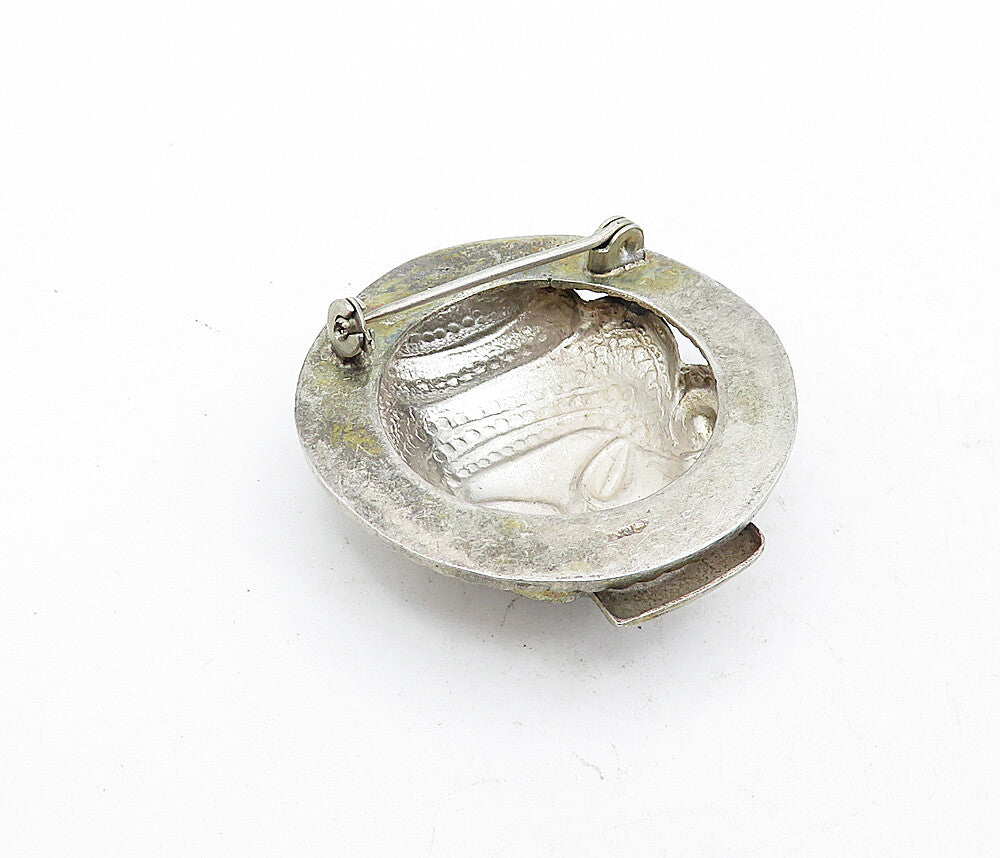925 Sterling Silver Vintage Antique Traditional Etched Face Brooch Pin BP1919