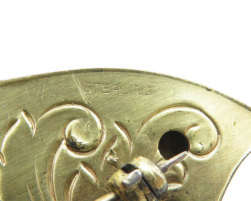 925 Sterling Silver Vintage Gold Plated Two Tone Floral Brooch Pin BP7170
