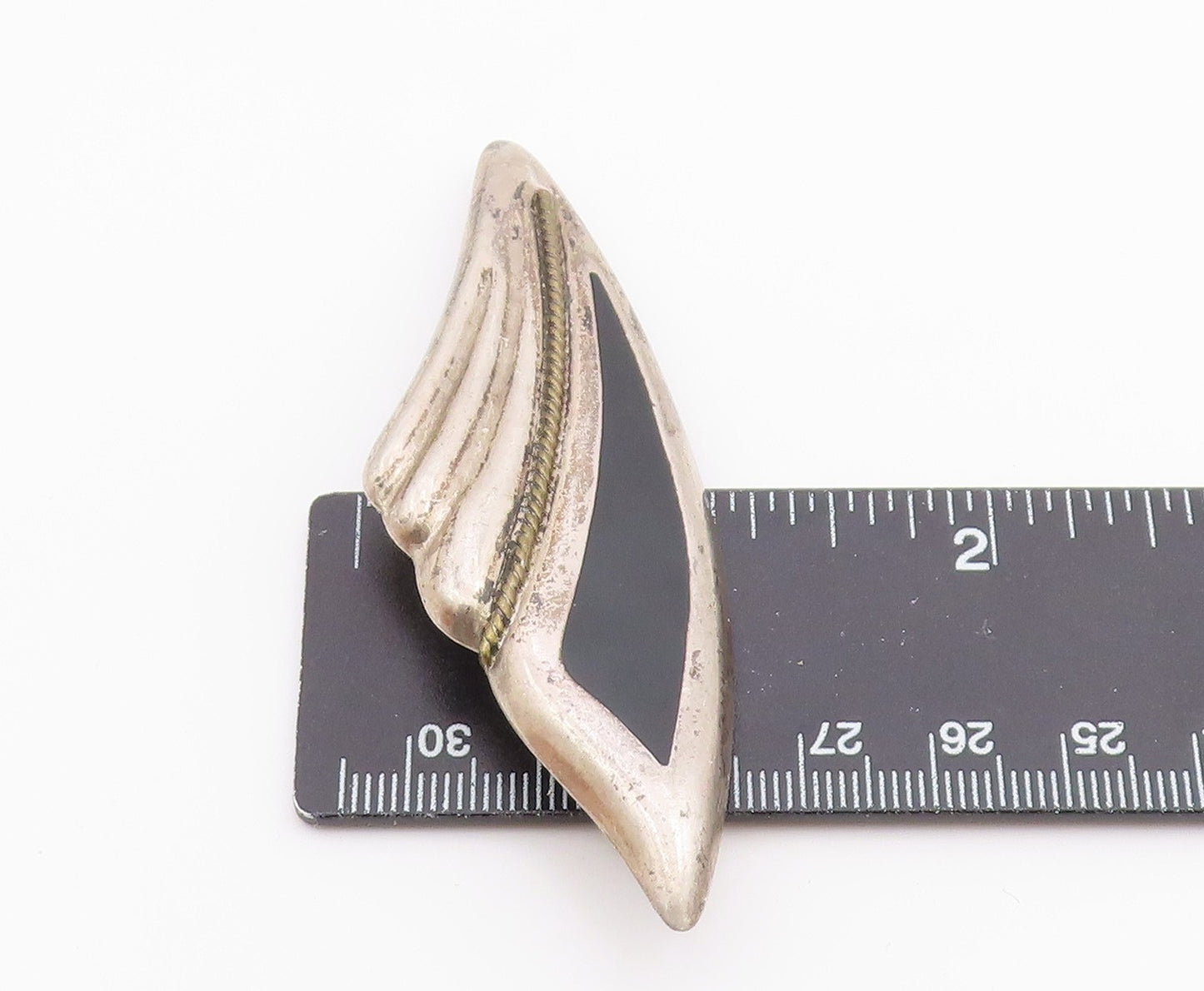 MEXICO 925 Sterling Silver Vintage Black Onyx Fluted Twist Brooch Pin BP4091