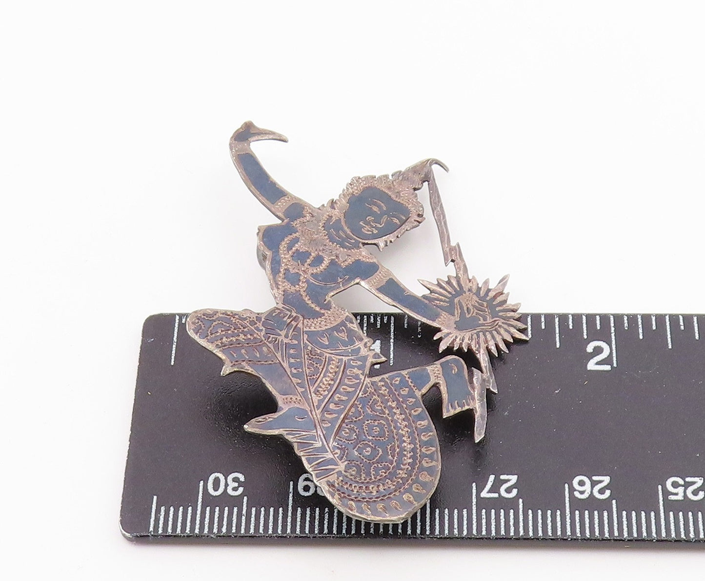 SIAM 925 Sterling Silver Vintage Enamel Niello Dancer Brooch Pin BP4454