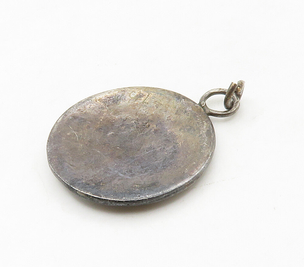 925 Sterling Silver Vintage Inlaid Turquoise Round Pendant PT13023