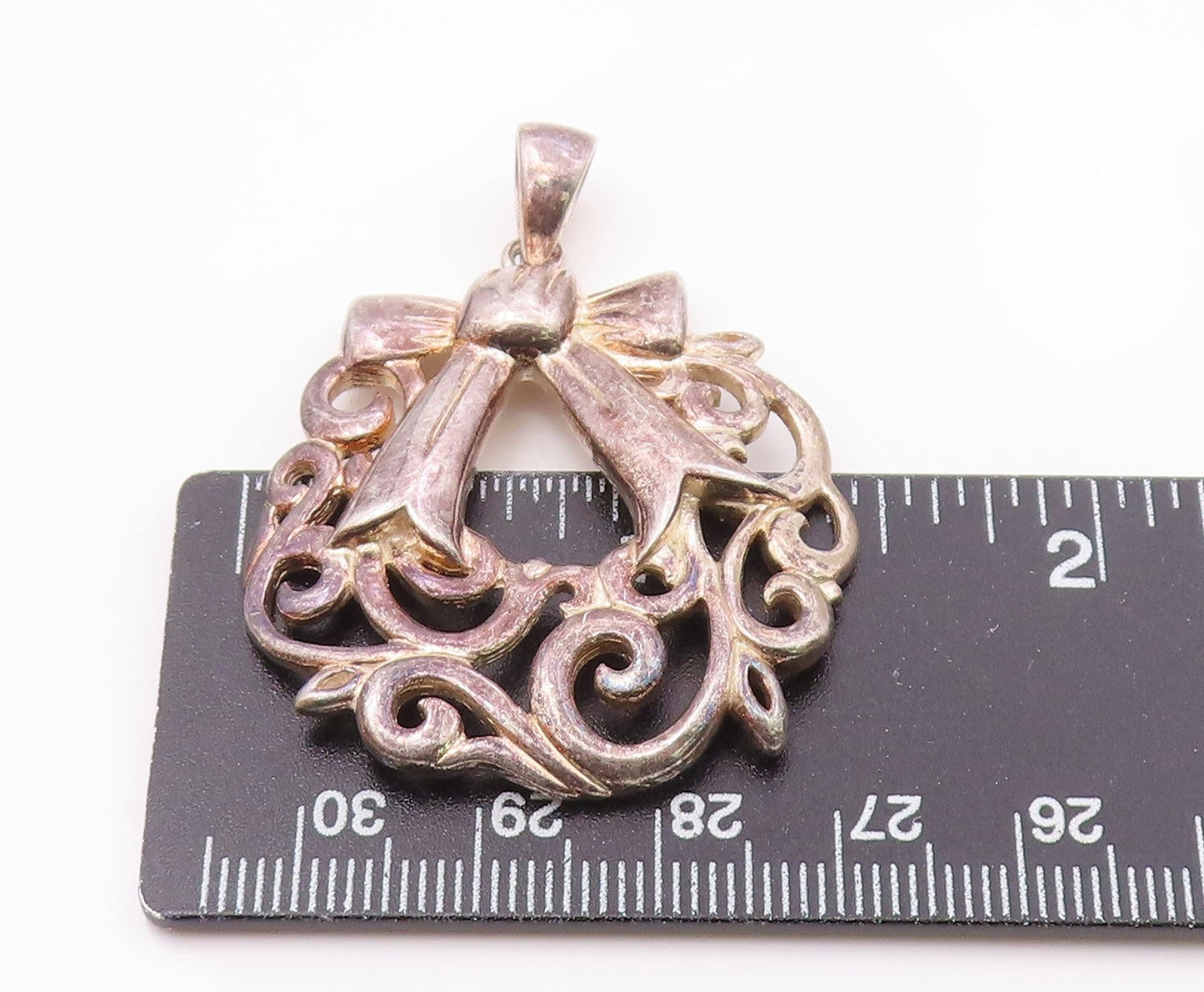 925 Sterling Silver Vintage Bow Tie Scroll Swirl Cut Out Pendant PT20367