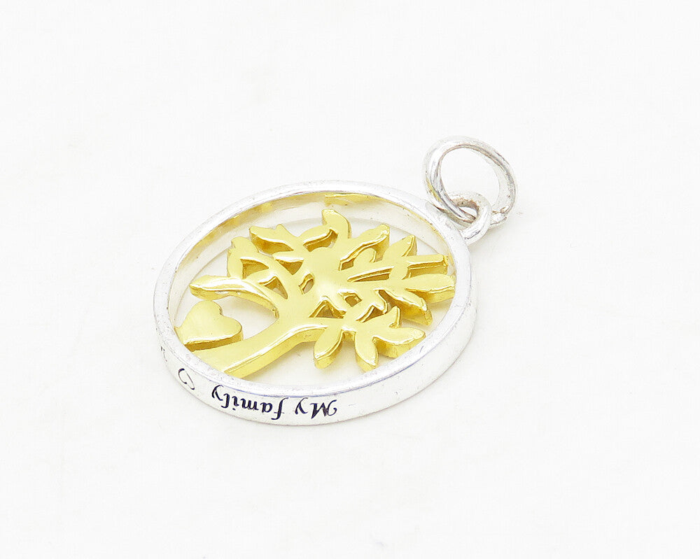 925 Sterling Silver Shiny Two Tone Tree Of Life Motif Round Pendant PT14137